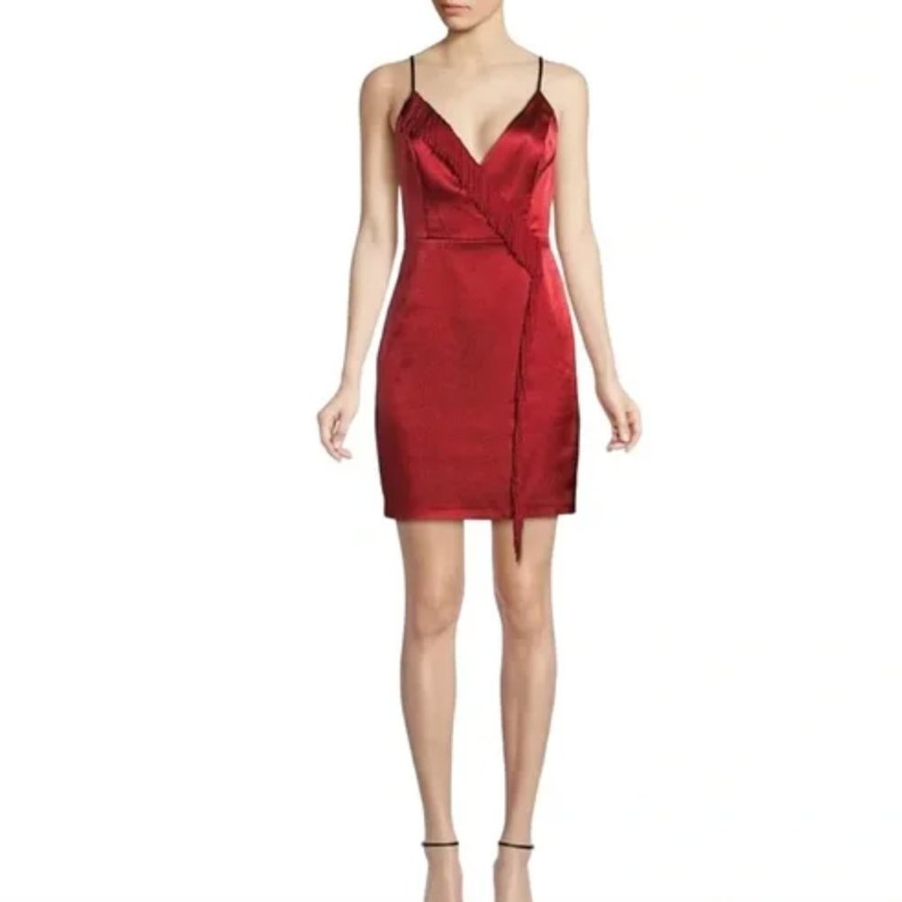 Aidan Mattox Liquid Satin and Fringe Slip Dress